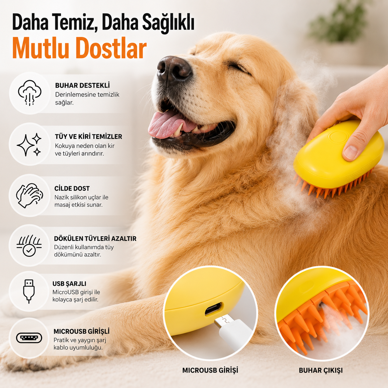 KEDİ VE KÖPEK İÇİN BUHARLI FIRÇA