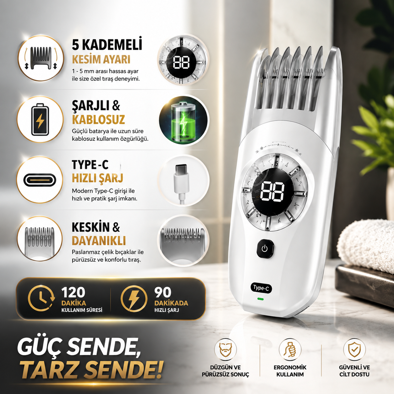 AYARLANABİLİR ŞARJLI TIRAŞ MAKİNESİ