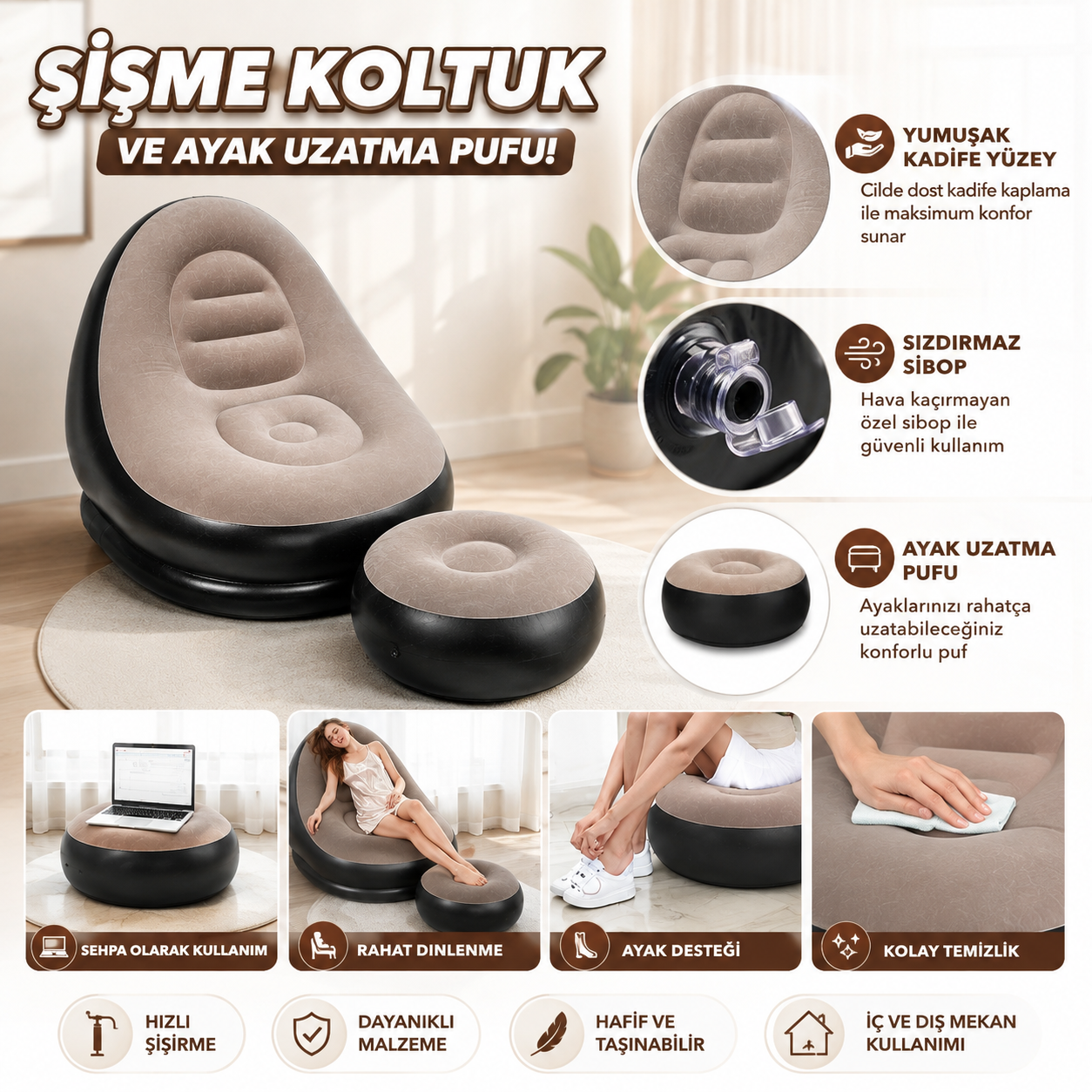 ŞİŞME BERJER KOLTUK (PUF ve POMPA HEDİYELİ)