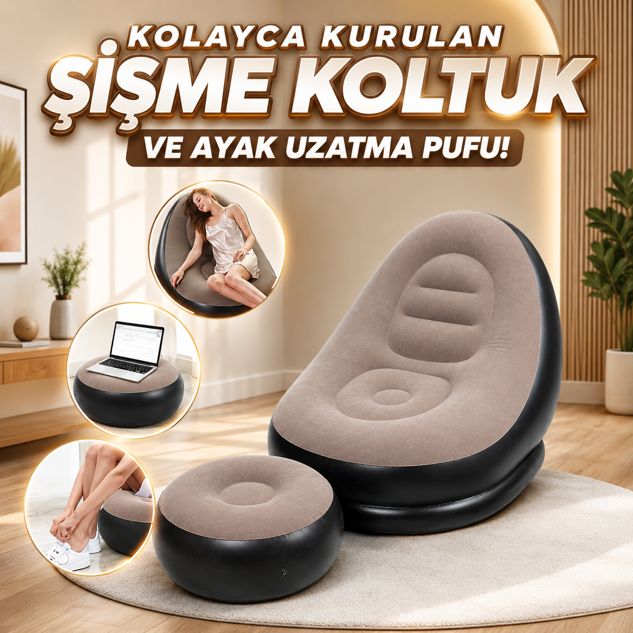 ŞİŞME BERJER KOLTUK (PUF ve POMPA HEDİYELİ)